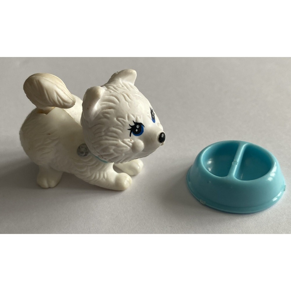Vtg Littlest Pet Shop PLAYFUL PUPPIES WHITE Husky Dog Puppy Kenner 1992  W Dish